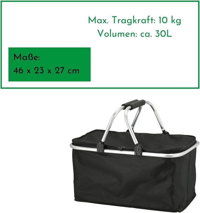 Produktbild Novaliv Einkaufskorb faltbar mit Kühlfunktion 30 Liter SCHWARZ Isolierkorb mit gepolsterten Tragegri