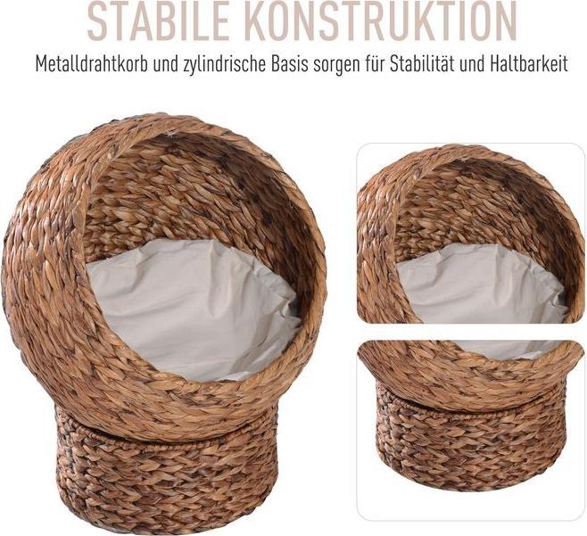 Produktbild Swisshandel24 Rattan Katzenkorb Katzenhöhle Katzenhütte Katzenbett mit Kissen Haustierbett Wasserhyazinthe Hellbra (Katze)