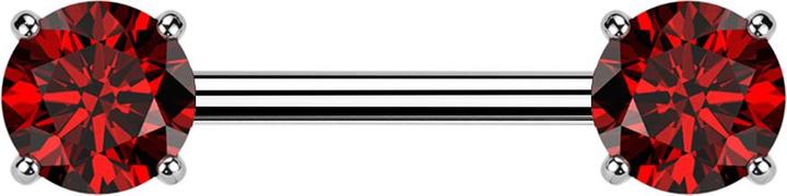 Actual product image Star Piercing Barbell Threadless silver with two crystals set in red (Titanium G23, without brass)