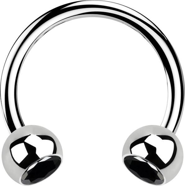 Actual product image Star Piercing Micro Circular Barbell silver with two black crystal balls (without brass, Surgical steel 316L)