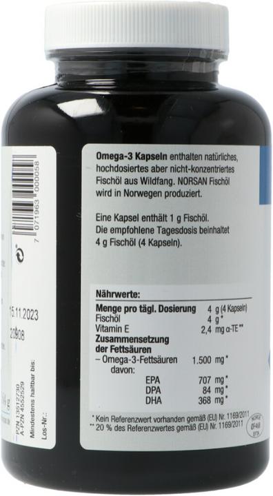 Nutritional values and ingredients Norsan Omega-3 Fish Oil (120 Piece, Capsules, 254 g)