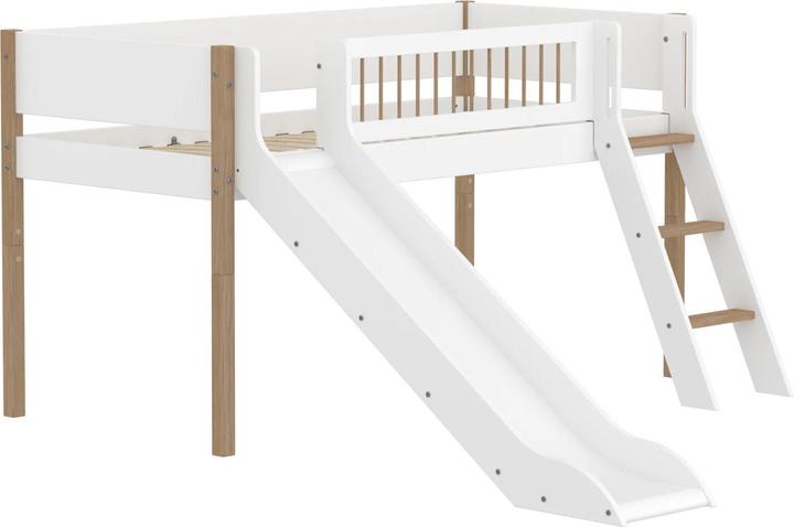 Produktbild Flexa Halbhohes Bett Nor mit Streben und Rutsche (90 x 200 cm)