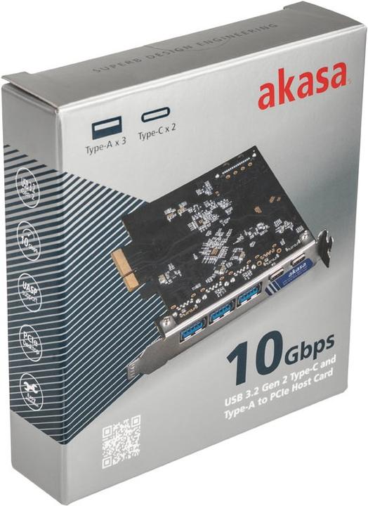 Produktbild Akasa Adapterkarte, 2x USB 3.1 Typ C, 3x USB 3.1 Typ A, 10GBps