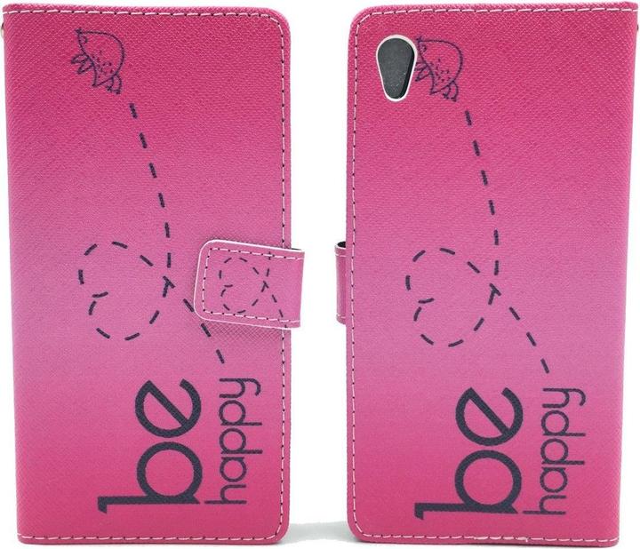 Produktbild König Design Schutz Hülle für Sony Xperia Z5 Be Happy Pink Tasche Cover Case + 1 Panzer Schutz Glas (Sony Xperia Z5)
