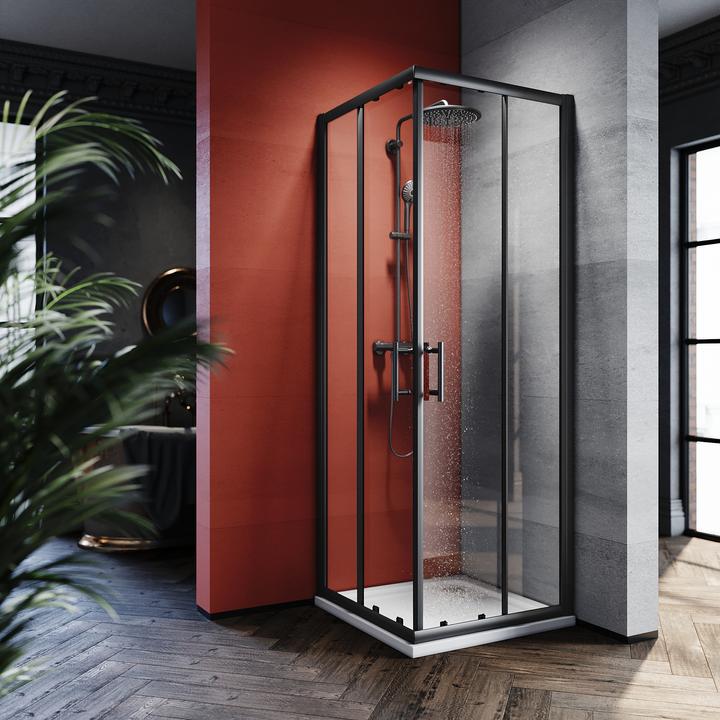 SONNI Duschtür 100 x 90 cm schwarz Eckeinstieg Duschkabine Sicherheitsglas Schiebetür Eckdusche Dusc (120 cm, 195 cm)