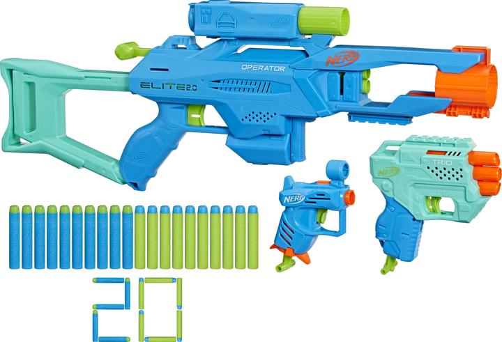 Produktbild Nerf Elite 2.0 Tactical Pack, 3er-Pack, Operator DB-2 Blaster, Trio TD-3 Blaster, Ace SD-1 Blaster