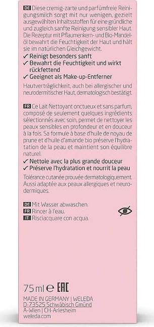Valeurs nutritives et ingrédients Weleda Amande Sensitive Nettoyagemi 75ml (Lait nettoyant, 75 ml)