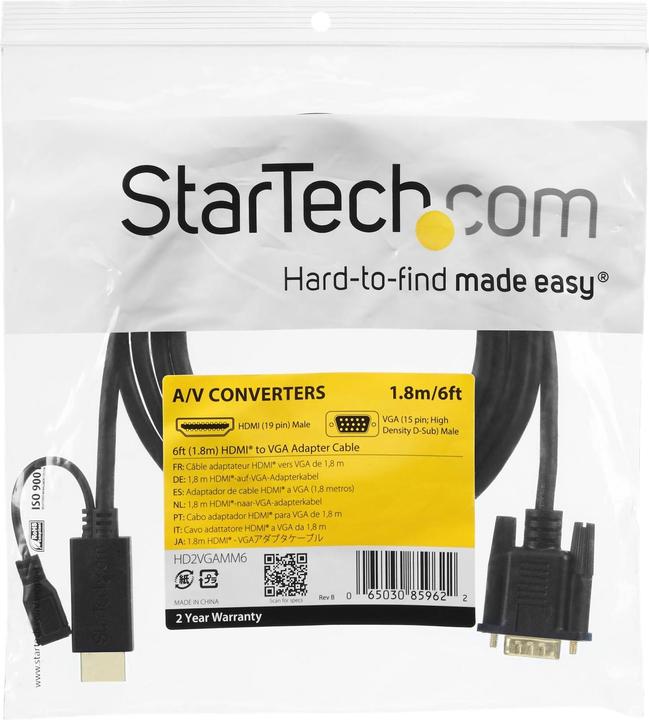Immagine prodotto StarTech Cavo Adattatore Da HDMI A VGA Da 6ft HDMI A VGA (1.90 m, HDMI)