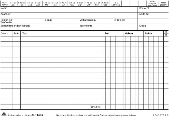 Nährwerte und Zutaten Rnk Verlag Kontokorrentkarte, DIN A5 quer, weiá (170 g/m², 100 x)