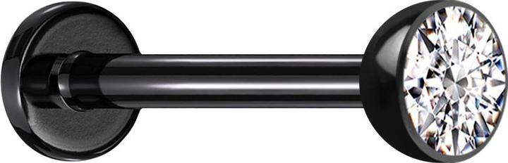 Star Piercing Micro Threadless Labret schwarz Halbkugel mit Kristall silber (Titan G23, ohne Messing)
