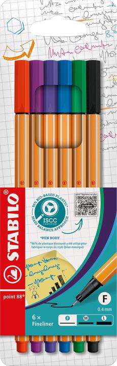 Actual product image STABILO point 88 Fineliner (Red, Green, Lilac, Black, Blue, Violet, 6 x)