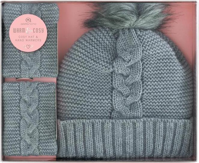 Immagine prodotto Aroma Home Cappello a maglia con scaldamani, grigio