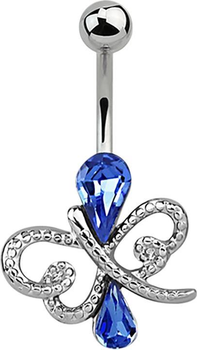 Star Piercing Banane silber Schmetterling mit Kristalltropfen hellblau (ohne Messing, Chirurgenstahl 316L)