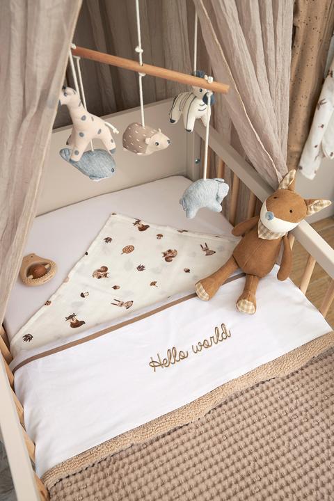 Actual product image Meyco Baby Hello World Bed Sheet Large - taupe (100 x 150 cm)