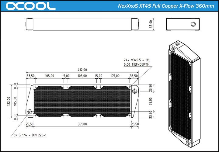 Produktbild Alphacool NexXxoS XT45 Full Copper X-Flow 360mm (120 mm)