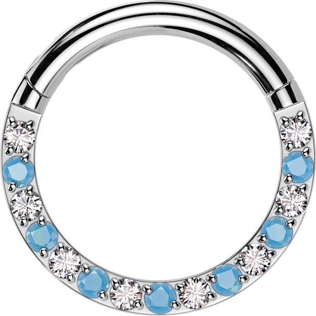 Actual product image Star Piercing Micro segment ring hinged silver front crystals silver with turquoise stones (without brass, Titanium G23)