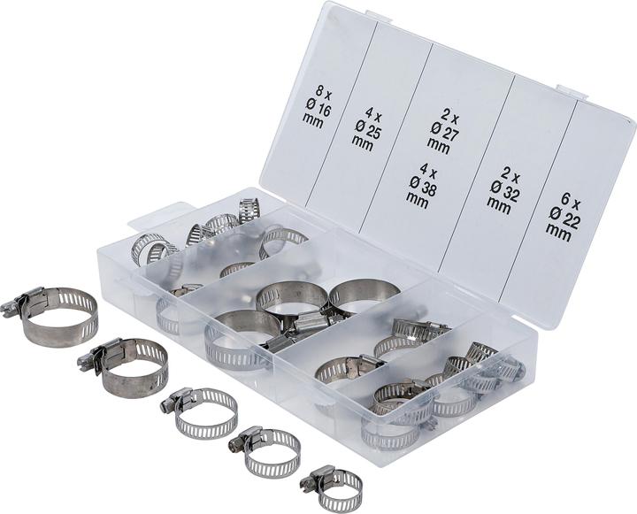 BGS Assortiment de colliers de serrage inoxydable Ø 16 - 38 mm 26 pièces (38 mm)