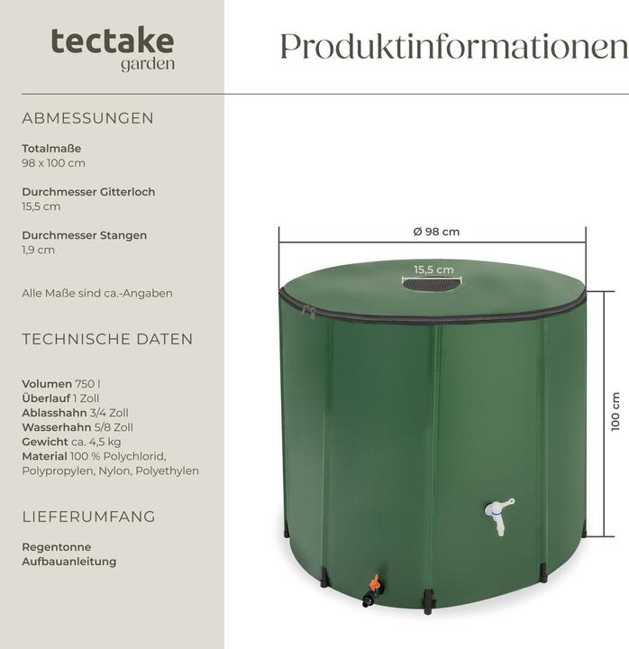Image du produit tectake Récupérateur d’eau de pluie (750 l)