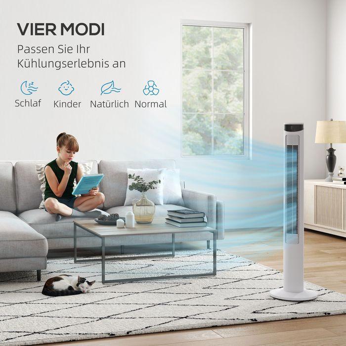 Image du produit Swisshandel24 Turmventilator, 45W Standventilator mit 3 Belüftungsstufen, Fernbedienung, Weiss (55 dB)