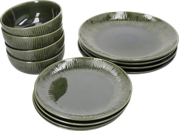 Mikasa Jardin 12-Piece Stoneware Dinner Set, Green (4 Stück)