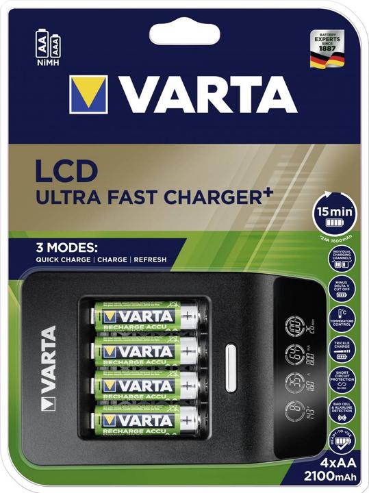 Produktbild Varta LCD Ultra Fast Charger+ (1 Stk., AA, 2100 mAh, Ladegerät inkl. Akku)
