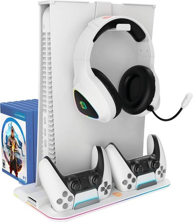 Canyon CS-5, PS5 Charger stand, with RGB light,, with + cable, 475±, Baltas (PS5)