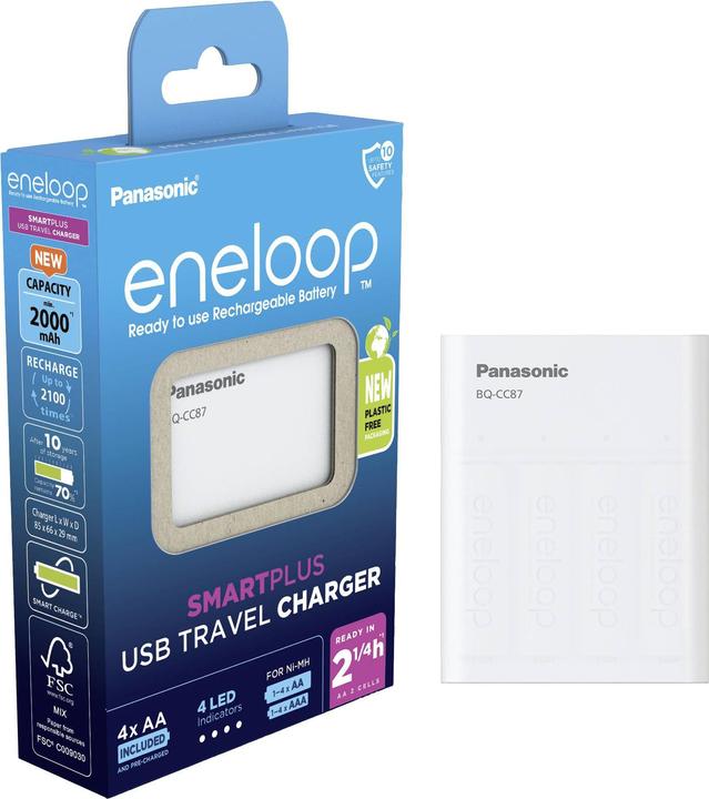 Produktbild Panasonic eneloop Smart Plus USB Travel Charger BQ-CC87 (5 Stk., AA, 2000 mAh, Ladegerät inkl. Akku)