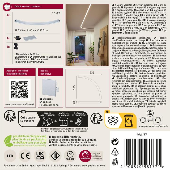 Productafbeelding Paulmann Lichtkanalsystem Linion Lichtkanal Ecke (1400 lm)