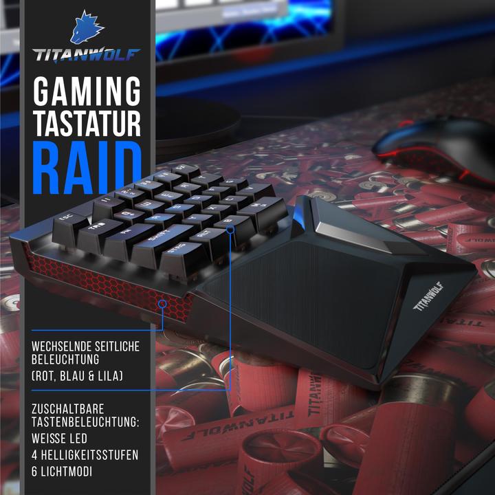 Actual product image Titanwolf Gaming keyboard, mechanical keypad keyboard with 28 keys, one-handed gaming keyboard (DE, Cable)