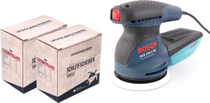 Image du produit Bosch Professional Bosch GEX 125-1 AE Ponceuse excentrique 250 watts 125 mm ( 0601387500 ) + 2x Toolbrothers TURTLE (Ponceuse excentrique, 250 W)