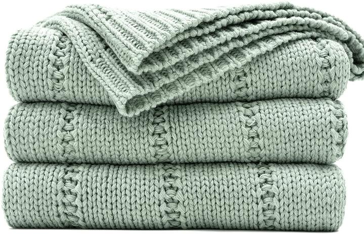 Produktbild Alopini Kuscheldecke Strickdecke 152x203, weiche warme grob gestrickte Decke gestrickte Wohndecke für Bett