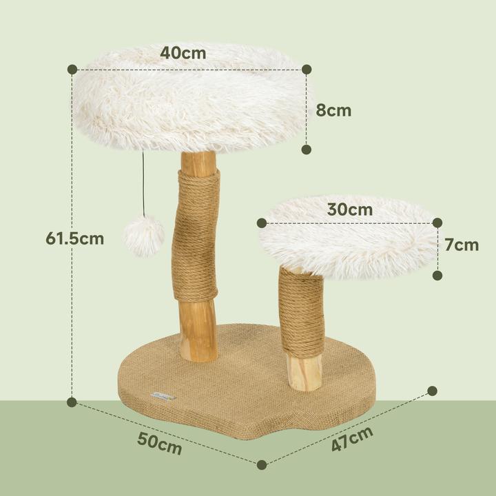 Produktbild PawHut Kratzbaum Birnbaumholz, Polyester Weiss (61.50 cm, Weiss+Naturholz)