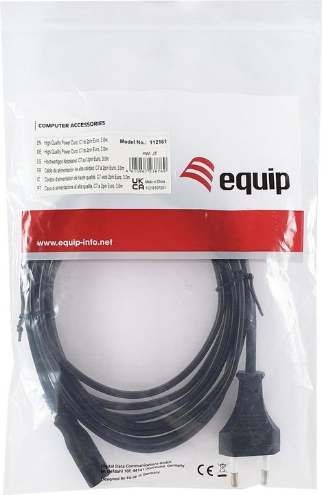 Image du produit equip Câble d'alimentation IEC 2 broches -> C7 3m mâle/femelle noir Polybag (3 m)