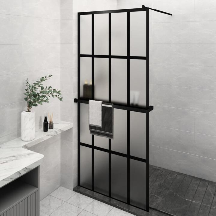 VidaXL Duschwand mit Ablage für Walk-In-Dusche Schwarz 100x195 cm ESG (100 cm, 100 cm, 195 cm)
