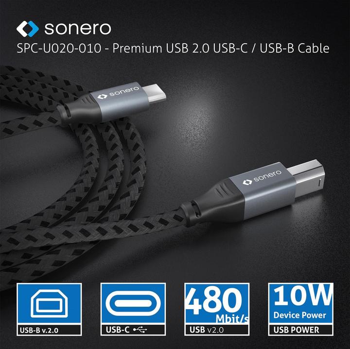 Produktbild Sonero USB C – USB B (5 m, USB 2.0, 10 W)
