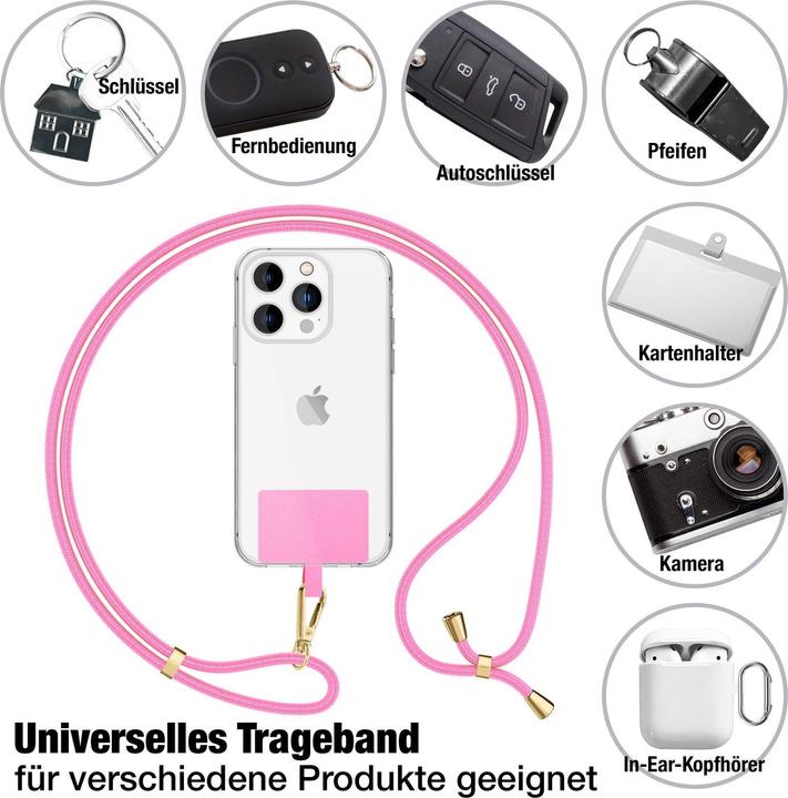 Produktbild Nalia Handyband + Pad für Hülle zum Umhängen, Karabinerhaken Anhänger aus Metall (gold)