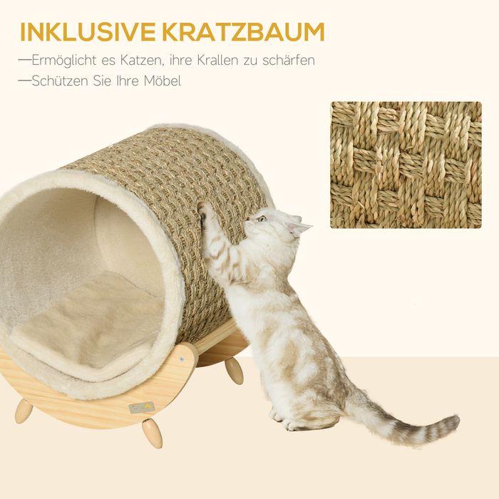 Produktbild Swisshandel24 Katzenhöhle Katzenbett mit Regal Katzenhaus Katzenhütte mit Kratzunterlage Indoor Kiefernholz Flanel (Katze)