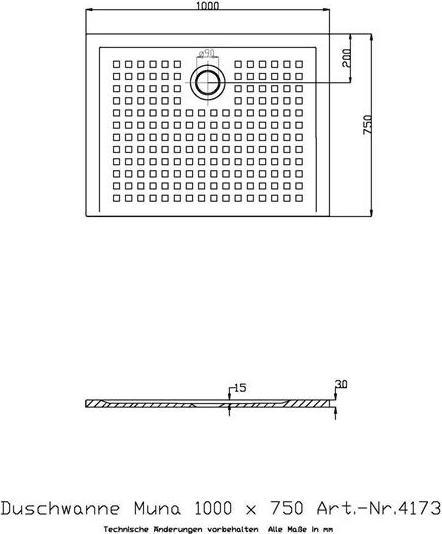 Produktbild Hoesch Mineralguss-Duschwanne MUNA mit Antirutsch 1000 x 750 x 30 mm weiss