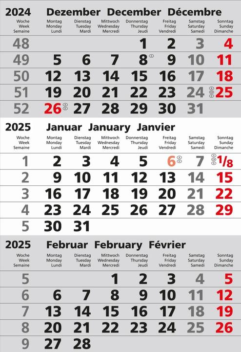 Nährwerte und Zutaten Güss Ersatzkalendarium für 3-Monats-Tischkalender 9,5x13,5cm 2025