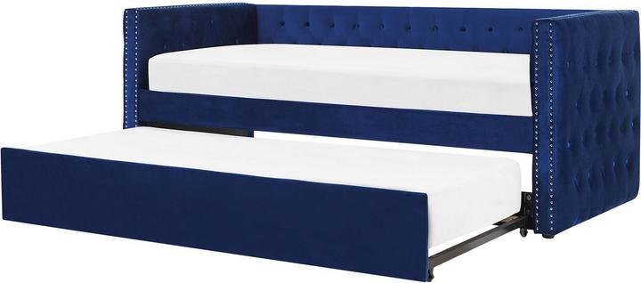 Actual product image Beliani Daybed extendable velvet fabric navy blue slatted frame 90 x 200 cm GASSIN (90 x 200 cm)