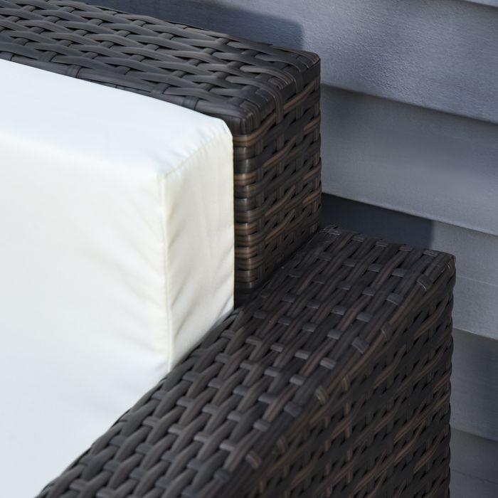 Produktbild Swisshandel24 Poly-Rattan Sofa mit Kissen 3-Sitzer Garten Loungesofa Metall Polyester Braun+Weiss 185 x 70 x 80 cm
