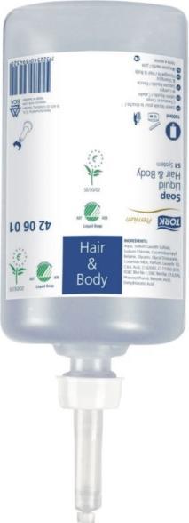 Tork Hair & Body Flüssigseife, Shampoo & Duschgel, S1 Spender, Premium Qualität, 1 x 1000 ml (Flüssigseife, 1000 ml)