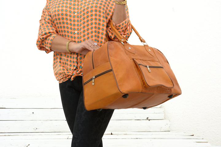 Immagine prodotto Only-Bags.Store Borsa da viaggio in pelle color cammello per uomo e donna, borsa da viaggio Weekender Overnight