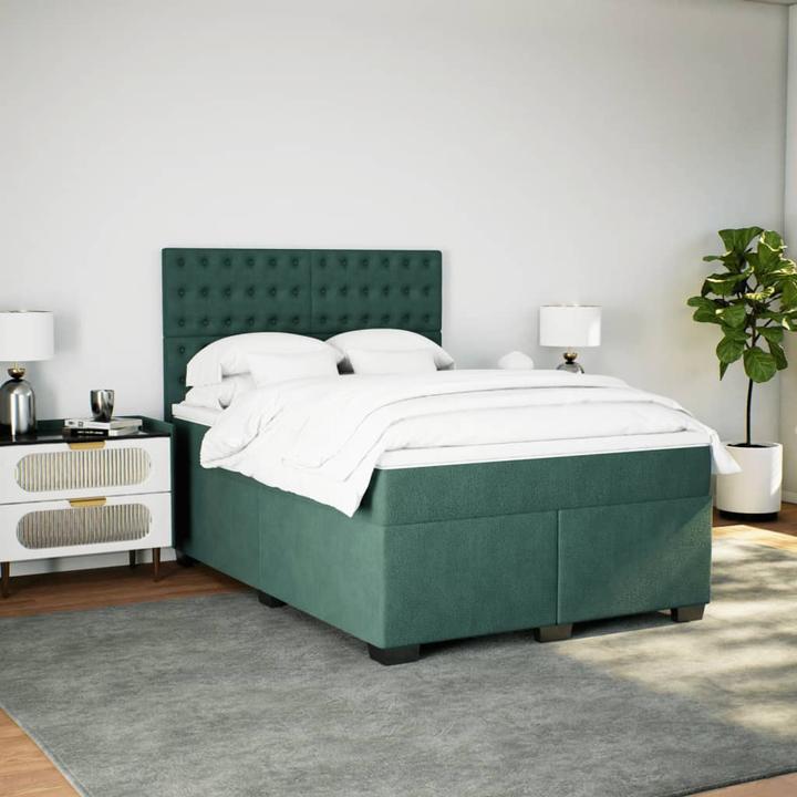 Image du produit VidaXL Boxspring Lit Lit capitonné avec matelas Vert foncé 140x200cm Velours (140 x 200, 140 x 200)