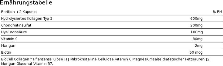Nährwerte und Zutaten Zein Pharma Collagen C ReLift (60 Stück, Kapseln)