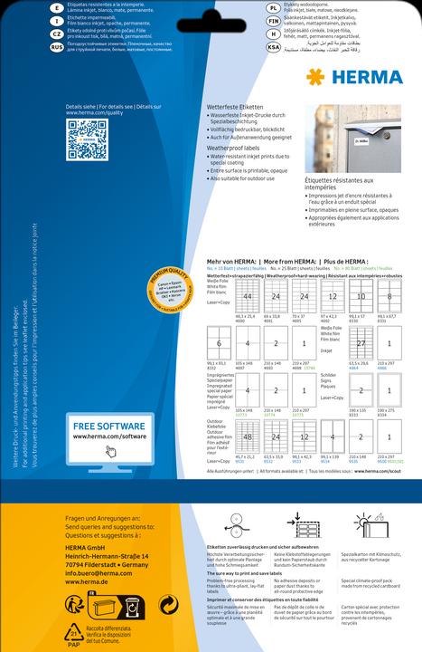 Immagine prodotto HERMA Etichette inkjet resistenti alle intemperie A4