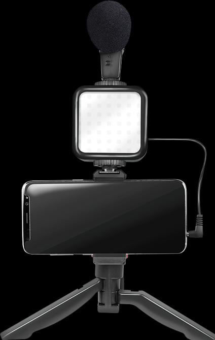 Immagine prodotto LogiLink Kit Vlogger con luce LED, microfono + treppiede, per smartphone da 4,77 pollici