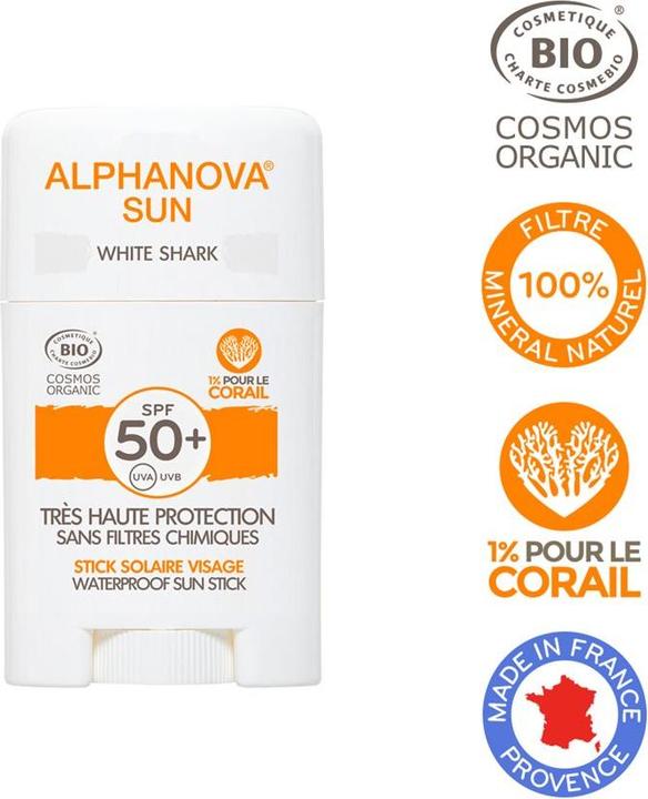 Actual product image Alphanova SUN Bio STICK SPF50+ WHITE very high protection stick (Sun stick, Sun cream face, SPF 50+, 12 g)