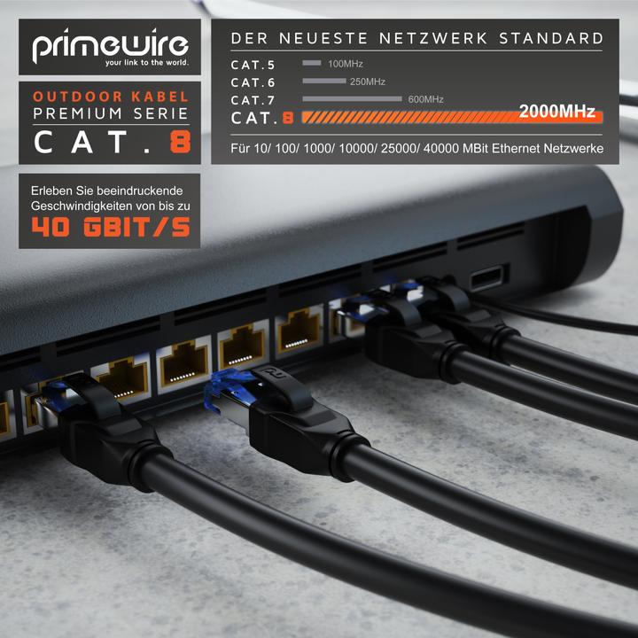 Produktbild Primewire Netzwerkkabel CAT.8, LAN Kabel, RJ-45, Ethernet, Outdoor Patchkabel CAT 8, IP66 40 Gbit/s S/FTP (S/FTP, CAT8.1, 10 m)