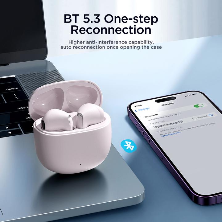 Actual product image Joyroom TWS Funpods Series JR-FB1 Bluetooth 5.3 wireless headphones - pink (ANC, Wireless)